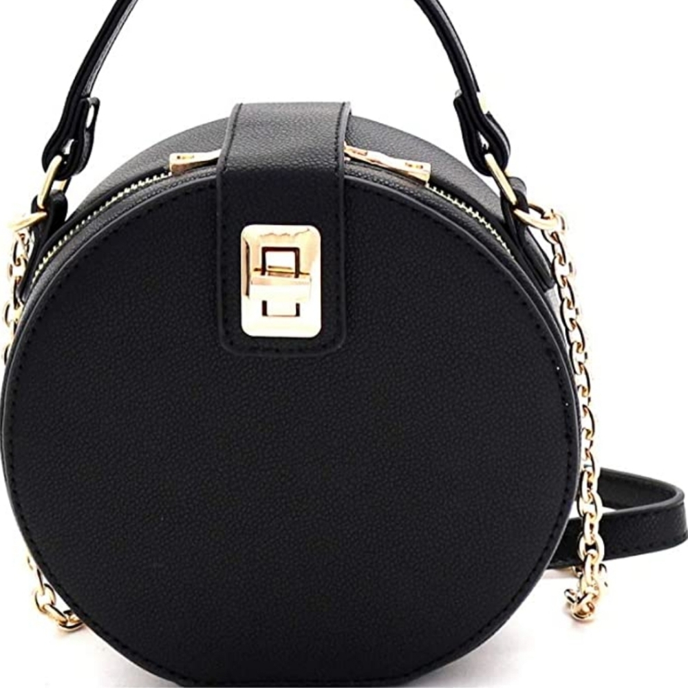 Vegan Leather Round Crossbody Purse